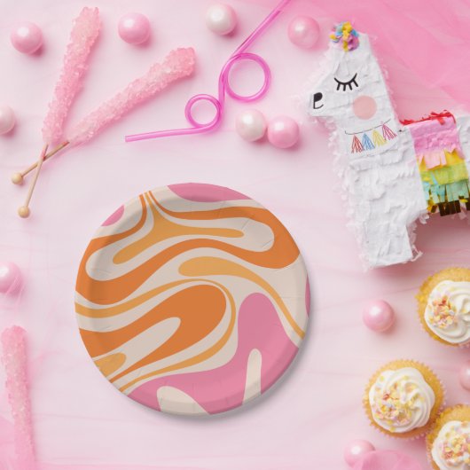 Retro Fantasy Swirl Abstrakt rosa Orangencreme Pappteller (Party)