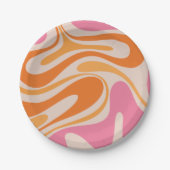 Retro Fantasy Swirl Abstrakt rosa Orangencreme Pappteller (Vorderseite)