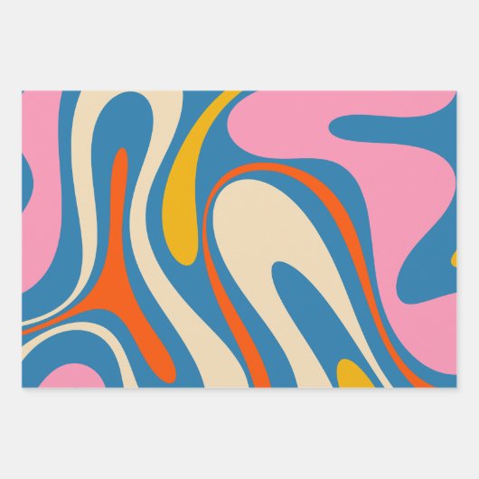Retro Fantasy Swirl Abstraktes Muster Geschenkpapier Set (Vorderseite 3)