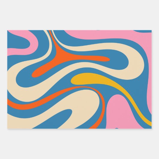 Retro Fantasy Swirl Abstraktes Muster Geschenkpapier Set (Vorderseite 2)