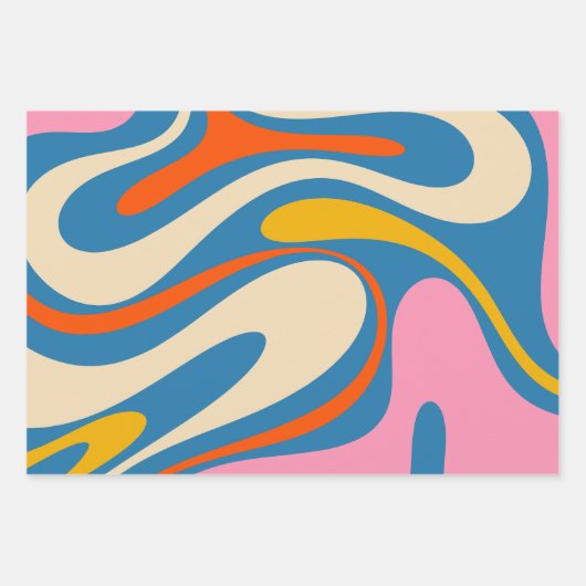 Retro Fantasy Swirl Abstraktes Muster Geschenkpapier Set (Vorderseite)