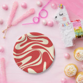 Retro Fantasy Swirl Abstraktes Muster Rot & Creme Pappteller (Party)