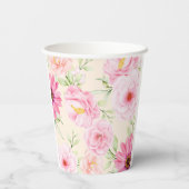 Retro-Farbe mit rosa Blumen und Rosen Pappbecher (Rückseite)