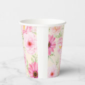 Retro-Farbe mit rosa Blumen und Rosen Pappbecher (Rechts)