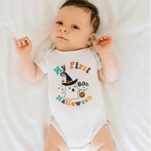 Retro-Farben Niedlich Boo Ghost Mein erstes Hallow Baby Strampler