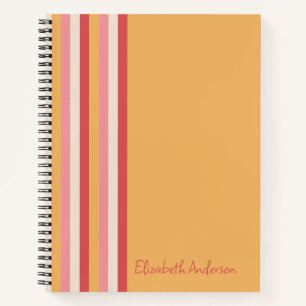 Retro-Farben Orange Pink Gold Streifen Mädchenname Notizblock