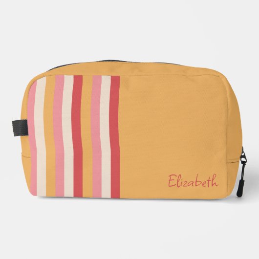 Retro-Farben Orange rosa Goldstreifen Name Waschbeutel (Vorderseite)