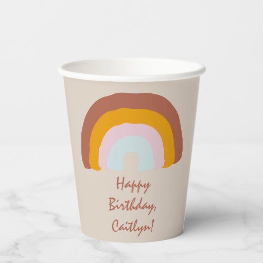 Retro-Farben Rainbow Doodle-benutzerdefinierte Mel Pappbecher (Rückseite)