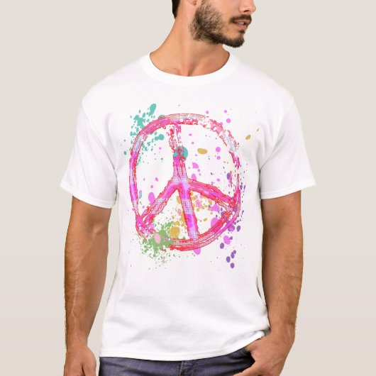 RETRO FARBEN-SPRITZER-FRIEDENSzeichen T-Shirt (Vorderseite)