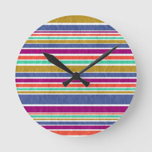 Retro-Farben texturiertes Streifenmuster Runde Wanduhr