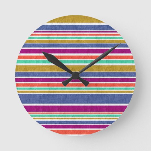Retro-Farben texturiertes Streifenmuster Runde Wanduhr (Vorderseite)