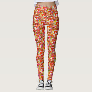 Retro-farbene Pilze auf maßgeschneiderten modernen Leggings