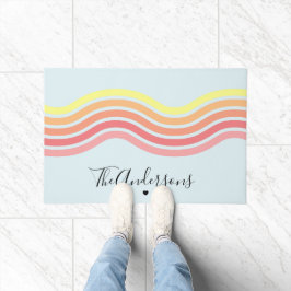 Retro farbenfroh Blaue Groovy Lines Beach Sonnenau Fußmatte