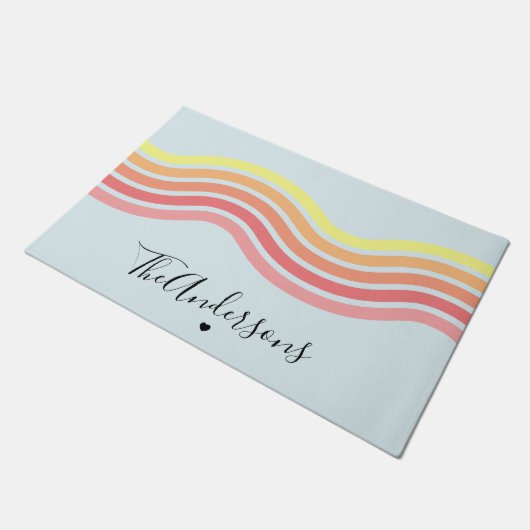 Retro farbenfroh Blaue Groovy Lines Beach Sonnenau Fußmatte (Schrägansicht)