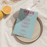 Retro farbenfroh Funky Bold Moderne einzigartige H Menükarte<br><div class="desc">Ein einzigartiges Retro-Minz-Grün moderne handgeschriebene Hochzeitsdinner-Menü. Das Design der schicken Vorlage zeigt boho Vintag hellblaue Hintergrund und rotes Magentatext Layout. Perfekt und passend zu der ganzen Suite.</div>