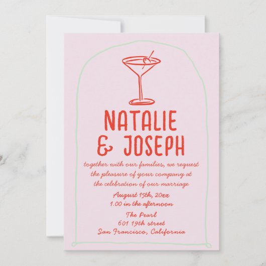 Retro farbenfroh Gezeichnet Martini auf einer Hoch Einladung (Vorderseite)