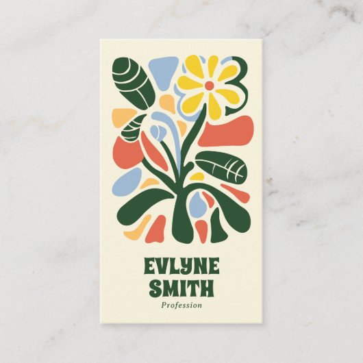 Retro farbenfroh handGezeichnet Groovy Floral Boho Visitenkarte (Vorderseite)