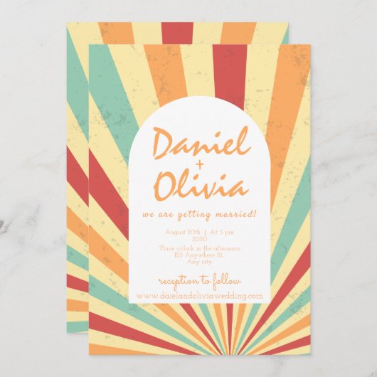 Retro farbenfroh mit QR Hochzeit Einladung (Vorne/Hinten)