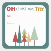 Retro farbenfroh Oh Weihnachtsbaum Quadratischer Aufkleber (Vorderseite)