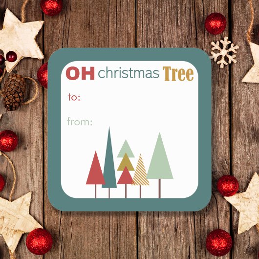 Retro farbenfroh Oh Weihnachtsbaum Quadratischer Aufkleber