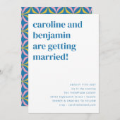 Retro farbenfrohe blaugeometrische moderne Hochzei Einladung (Vorne/Hinten)