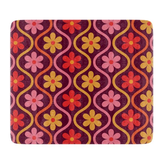 Retro Farbenfrohe Blume auf dem Oge des Mitteljahr Schneidebrett (Vorderseite)