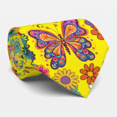 Retro farbenfrohe Blume Muster. B Gelbe BG Krawatte (Gerollt)
