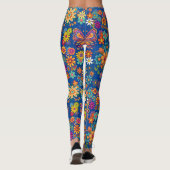 Retro farbenfrohe Blume Muster. Blue BG Leggings (Rückseite)