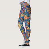 Retro farbenfrohe Blume Muster. Blue BG Leggings (Links)