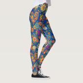 Retro farbenfrohe Blume Muster. Blue BG Leggings (Rechts)