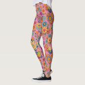 Retro farbenfrohe Blume Muster. Rosa BG Leggings (Links)