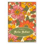 Retro farbenfrohe Blumenmuster Boho 70er Wedding Tischnummer (Vorderseite)