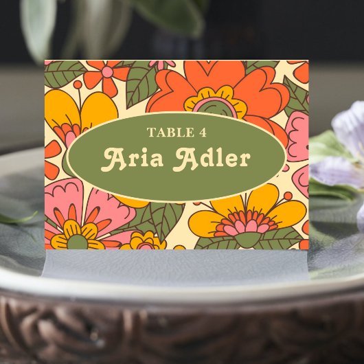 Retro farbenfrohe Blumenmuster Boho 70er Wedding Tischnummer