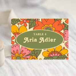 Retro farbenfrohe Blumenmuster Boho 70er Wedding Tischnummer