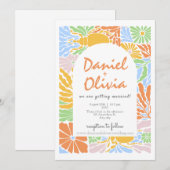 Retro farbenfrohe Blumenzange Einladung (Vorne/Hinten)