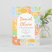 Retro farbenfrohe Blumenzange Einladung (Stehend Vorderseite)