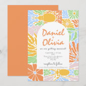 Retro farbenfrohe Blumenzange Einladung (Vorne/Hinten)