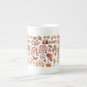 Retro farbenfrohe boho Blume Groovy Blumendesign Porzellantasse