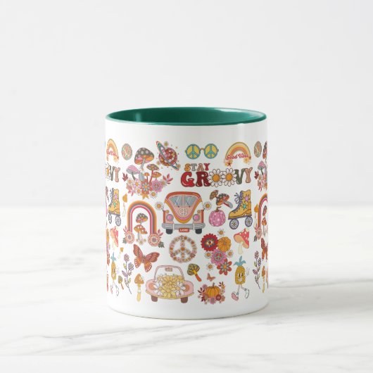 Retro farbenfrohe boho Blume Groovy Blumendesign Tasse (Zentrum)