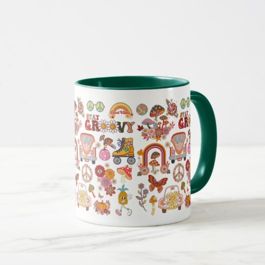 Retro farbenfrohe boho Blume Groovy Blumendesign Tasse (VorderseiteRechts)