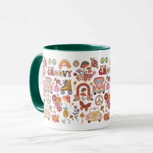 Retro farbenfrohe boho Blume Groovy Blumendesign Tasse (Vorderseite Links)