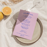Retro farbenfrohe Bright Funky Modern Boho Wedding Menükarte<br><div class="desc">Ein buntes Retro funky modernes helles Abendmenü. Das Design der schicken Vorlage boho Vintag blassrosa Hintergrund und blau Typografie und handgeschriebenes Menü in blau . Und heller,  grüner Hintergrund. Perfekt und passend zu der ganzen Suite.</div>