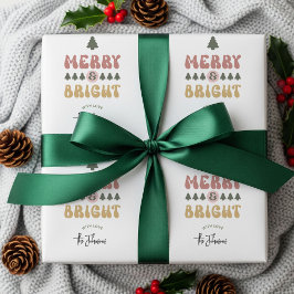 Retro farbenfrohe Familienname Merry & Bright Fest Geschenkpapier