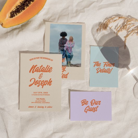 Retro farbenfrohe fette, helle Funky Moderne Hochz Einladung