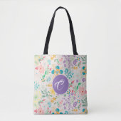 Retro farbenfrohe florale Monogramm Gesamtbeutel Tasche (Vorderseite)
