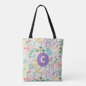 Retro farbenfrohe florale Monogramm Gesamtbeutel Tasche (Rückseite)