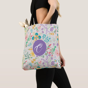Retro farbenfrohe florale Monogramm Gesamtbeutel Tasche