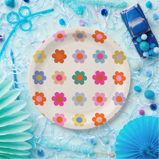 Retro farbenfrohe florale Preppy Abstrakte Blume Pappteller (Party)