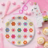Retro farbenfrohe florale Preppy Abstrakte Blume Pappteller (Party)