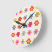 Retro farbenfrohe florale Preppy Abstrakte Blume Runde Wanduhr (Winkel)